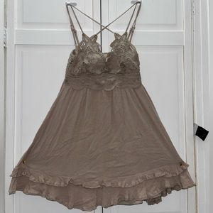 Y2K TOP: Grey Crossed Straps with Lace chest and Fringed bottom